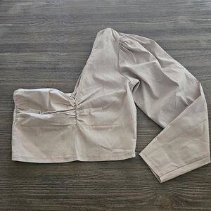 Pull & Bear Womens Stylish One-Shoulder Beige Crop Top Shirt Medium